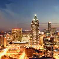 Towers and Skyscrapers lighted up at Night in Atlanta, Georgia