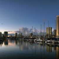 Boats and Towers at the dock in Honolulu, Hawaii