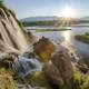 Sunlight and majestic waterfalls on the snake river in Idaho