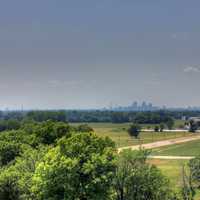 St Louis in the distance at Cahokia Mounds, Illinois