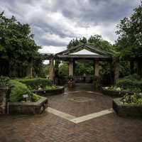 Gazebo in the Chicago Botanical Gardens under stormy Skies