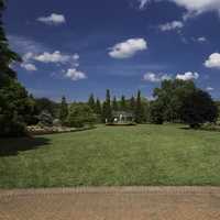 Grass landscape under blue skies in Chicago Botanical Gardens