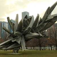 Art piece in front of navy pier in Chicago, Illinois