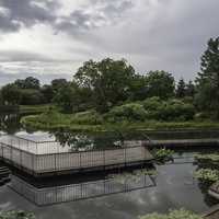 Walkway in the middle of the pond in Chicago Botanical Gardens