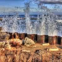 Water splashing on shore at Illinois Beach State Park, Illinois