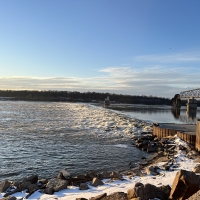 Clear view of the rapids area on the Mississippi at Chouteau Island Fishing Area