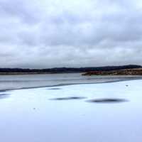 Ice, lake, and clouds at Shabbona Lake State Park