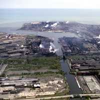 Aerial view of Indiana Harbor and Ship Canal in East Chicago