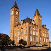 Tipton County courthouse from a distance in the light, Indiana