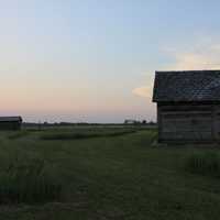 Dusk view of Indian Settlement at Prophetstown State Park, Indiana