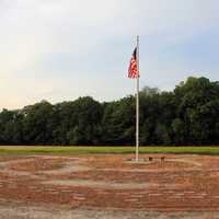 Flag at center of the square at Prophetstown State Park, Indiana