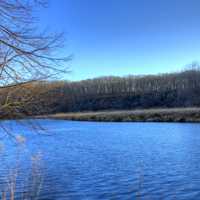 Looking across the river and landscape at Backbone State Park, Iowa