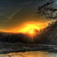 Red skies at Backbone State Park, Iowa