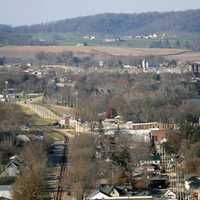 View of the town and hills beyond at Bellevue State Park, Iowa