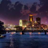 Downtown Des Moines at Night in Iowa