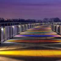 Lighted up Bridge across Grey's Lake in Des Moines, Iowa