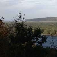 View of River behind trees at Effigy Mounds, Iowa