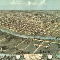 Bird's Eye City View in 1868 in Iowa City