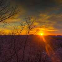 Sunset at the Horizon and landscape at Yellow River State Forest, Iowa