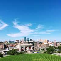 City and Town view under blue skies in Kansas