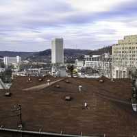 Downtown Frankfort with capital Plaza office tower in Kentucky