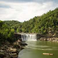 Waterfall on the Cumberland River and landscape in Kentucky