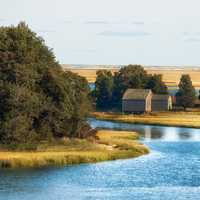 River, landscape, and house at Cape Cod, Massachusetts