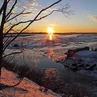 Winter sunset landscape in Massachusetts