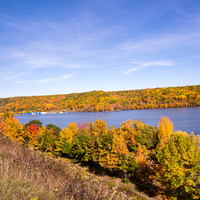 Autumn landscape down the River under the sky