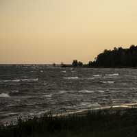 Lake Michigan under Red Dusk Skies at J.W. Wells State Park, Michigan