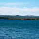 Wide Angle view landscape view Lake superior and shore at Marquette