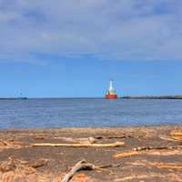 Lighthouse across the bay at McLain State Park, Michigan