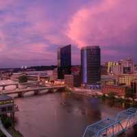 Dusk Cityscape view purple in Grand Rapids, Michigan