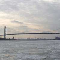 Profile view of bridge over the River in Detroit, Michigan