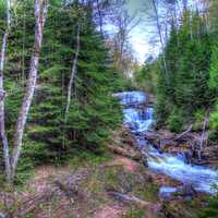 Far view of Sable Falls at Pictured Rocks National Lakeshore, Michigan