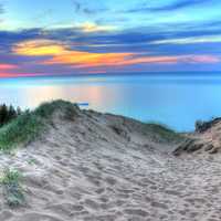 Painterly sunset with skies on the sand dunes at Pictured Rocks National Lakeshore, Michigan