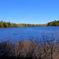 Long view of Mirror lake at Porcupine Mountains State Park, Michigan