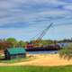 Construction boat on Lake Superior in the Upper Peninsula, Michigan