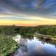 Sunset over the river boardwalk in the Upper Peninsula, Michigan