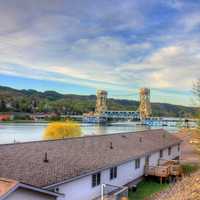 Houses, bridge, and sky in the Upper Peninsula, Michigan