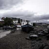 Boat food stand under cloudy skies in Duluth, Minnesota