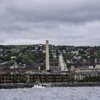 Factory on the shoreline of Lake Superior in Duluth, Minnesota