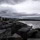 Rocky Shoreline with stormy waters in Duluth, Minnesota