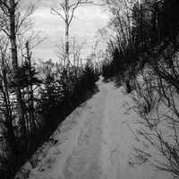 Hiking Walkway in the snow along the Gooseberry River at Gooseberry Falls State Park, Minnesota