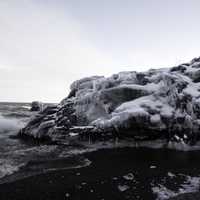 Icy Landscape on the shore in Gooseberry Falls State Park, Minnesota