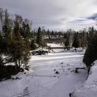 Looking down the Gooseberry River landscape at Gooseberry Falls State Park, Minnesota