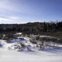Snowy landscape on the Gooseberry River at Gooseberry Falls State Park, Minnesota