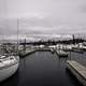 Docks, ships, and landscape in the winter in Grand Marais, Minnesota