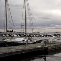Lake Superior Landscape and Ship Docks in Grand Marais, Minnesota