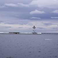 Lighthouse under the cloudy skies in Grand Marais, Minnesota